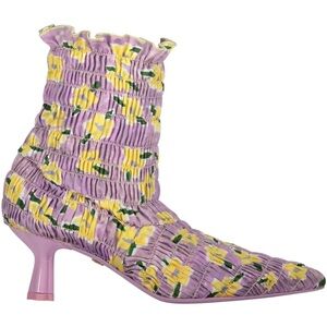 Amy Crookes Marte Purple Yellow Floral Print‎ Ankle Boots Pointed Toe IT 37/US 7